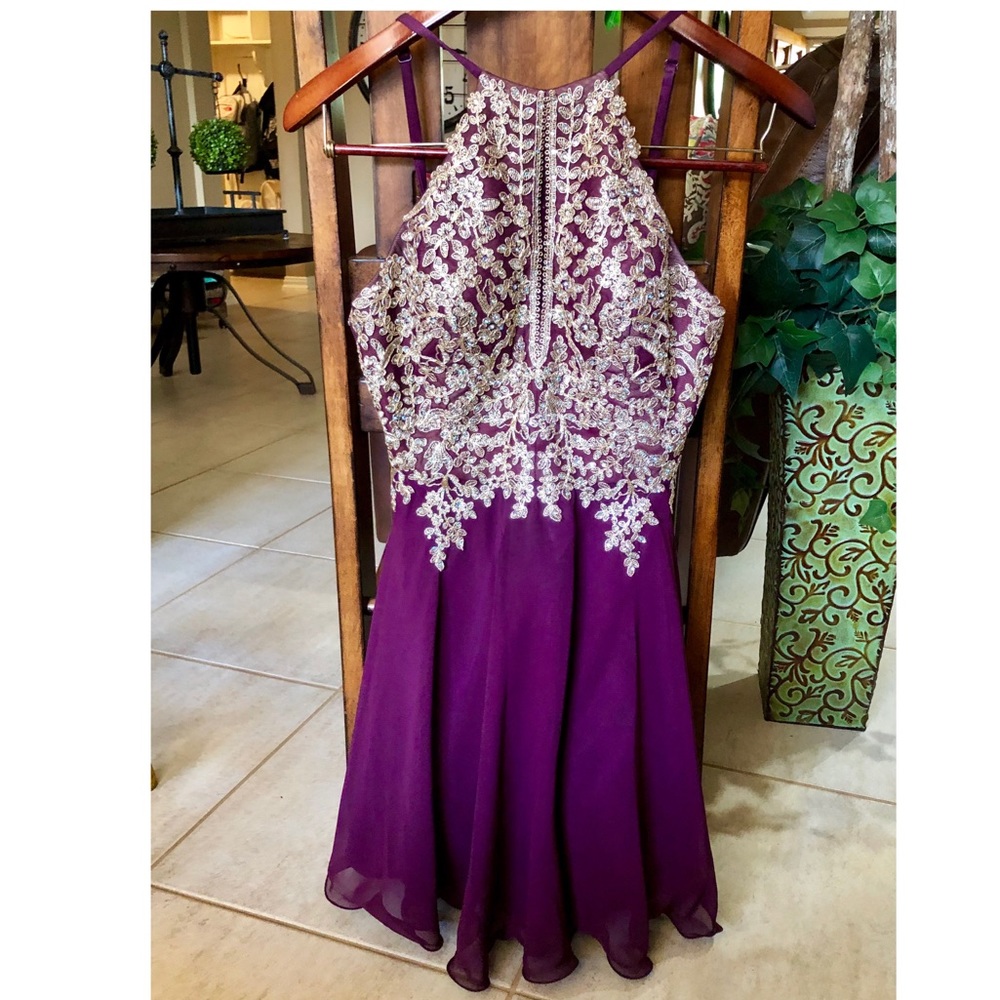 Xscape Gold Embroidered Fit & Flare Dress